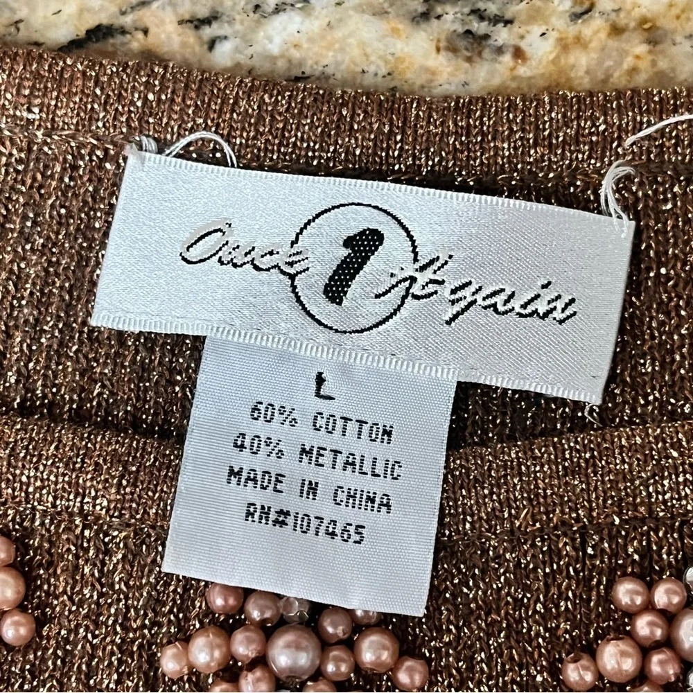 Vintage Just One Metallic Brown Gold Beaded Tank Top L | 80s Y2K Party Glam - Picture 8 of 10